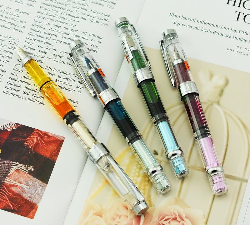 Lanxivi Yongsheng 3008 Piston Fountain Pen EF Extra Fine Nib,Transparent SilverTrim 4 Colors Set - Image 4